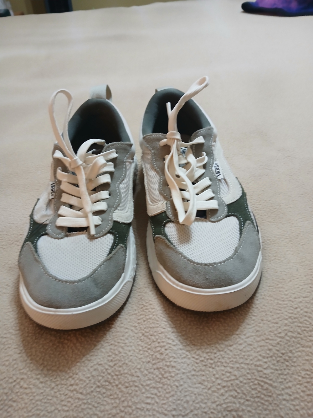 Vans Men's White and Olive Suede-Trim Sneakers